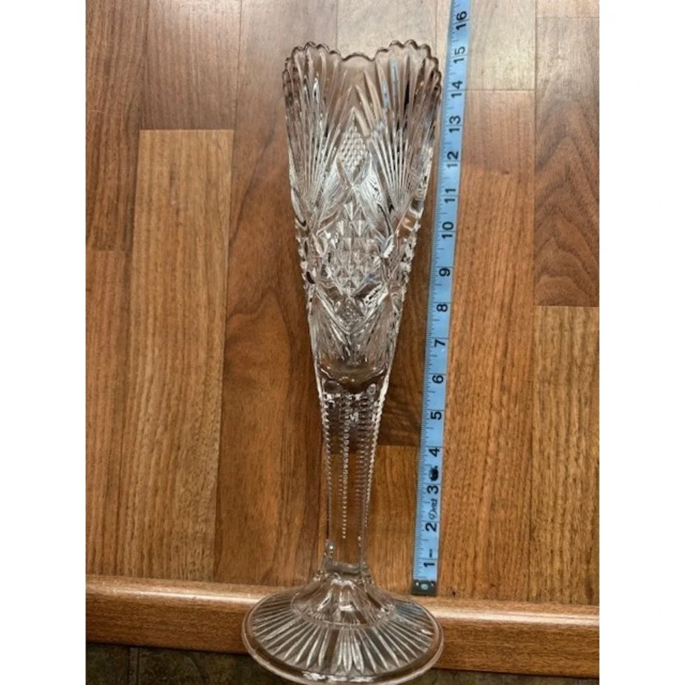 Antique McKee Crystal‎ Glass CHAMPION Clear Trumpet Flower Bud Vase 13